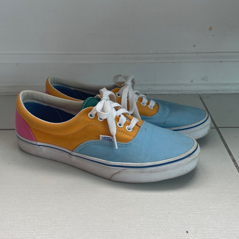 Vans Blue, Yellow, and Pink Low-Top Sneakers